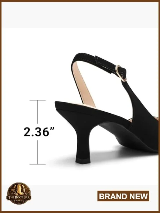 Women's Kitten Heel Slingback Pumps Pointed Toe Wedding Party Dress Shoes - Picture 6 of 7